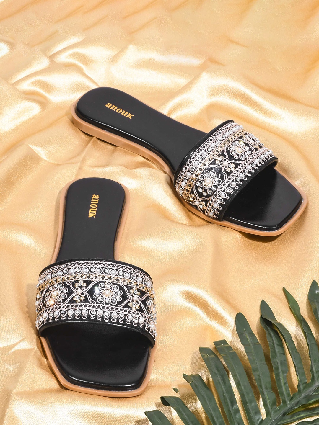 

Anouk Women Embellished Open Toe Flats, Black