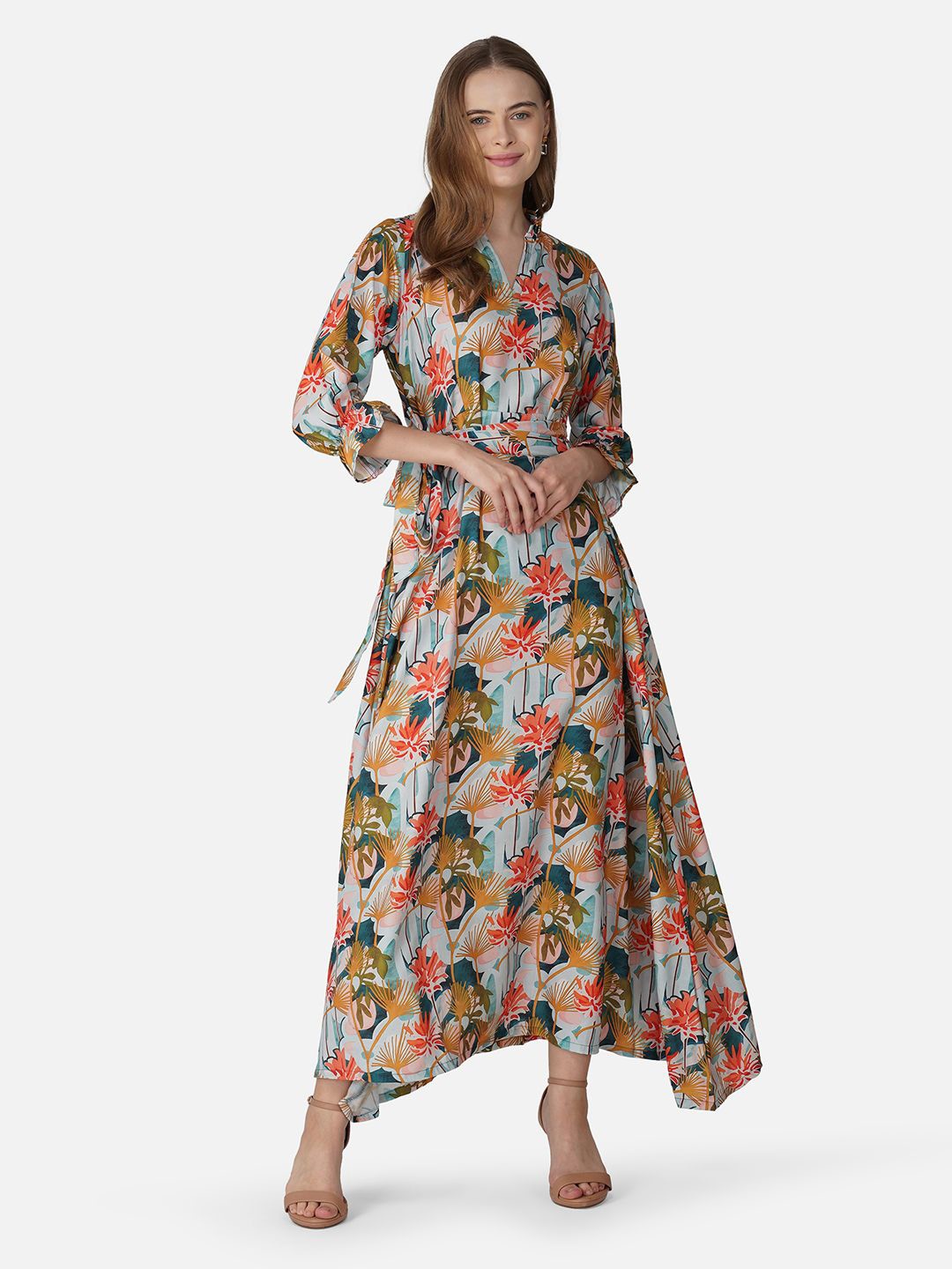 

BCZ Style Women Floral Printed Fit & Flare Maxi Dress, Grey
