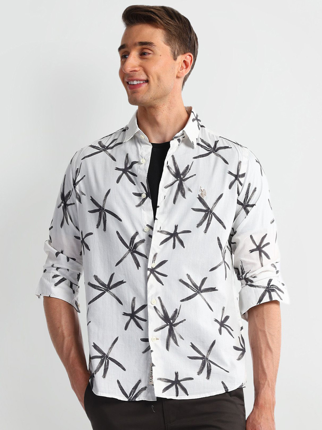 

U.S. Polo Assn. Denim Co. Men Classic Slim Fit Opaque Printed Casual Shirt, White