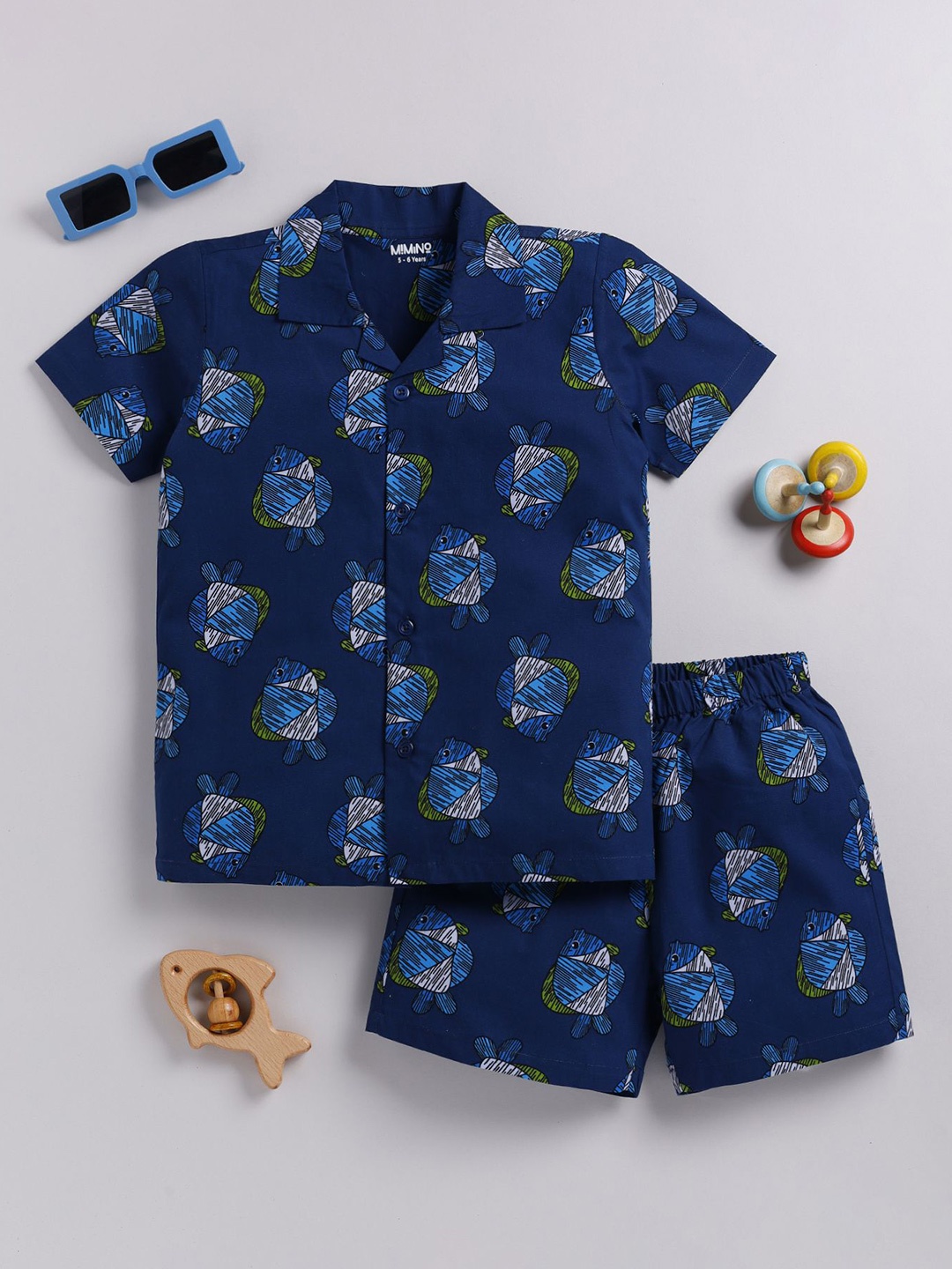 

MIMINO Boys Printed T-shirt with Shorts, Blue
