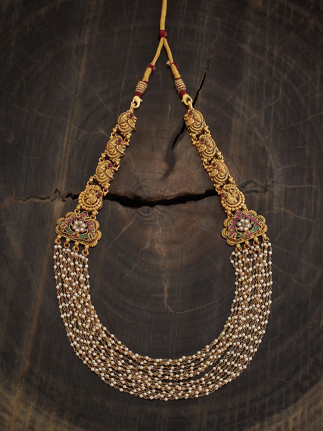 

Kushal's Fashion Jewellery 92.5 Pure Silver Gold-Plated Temple Necklace