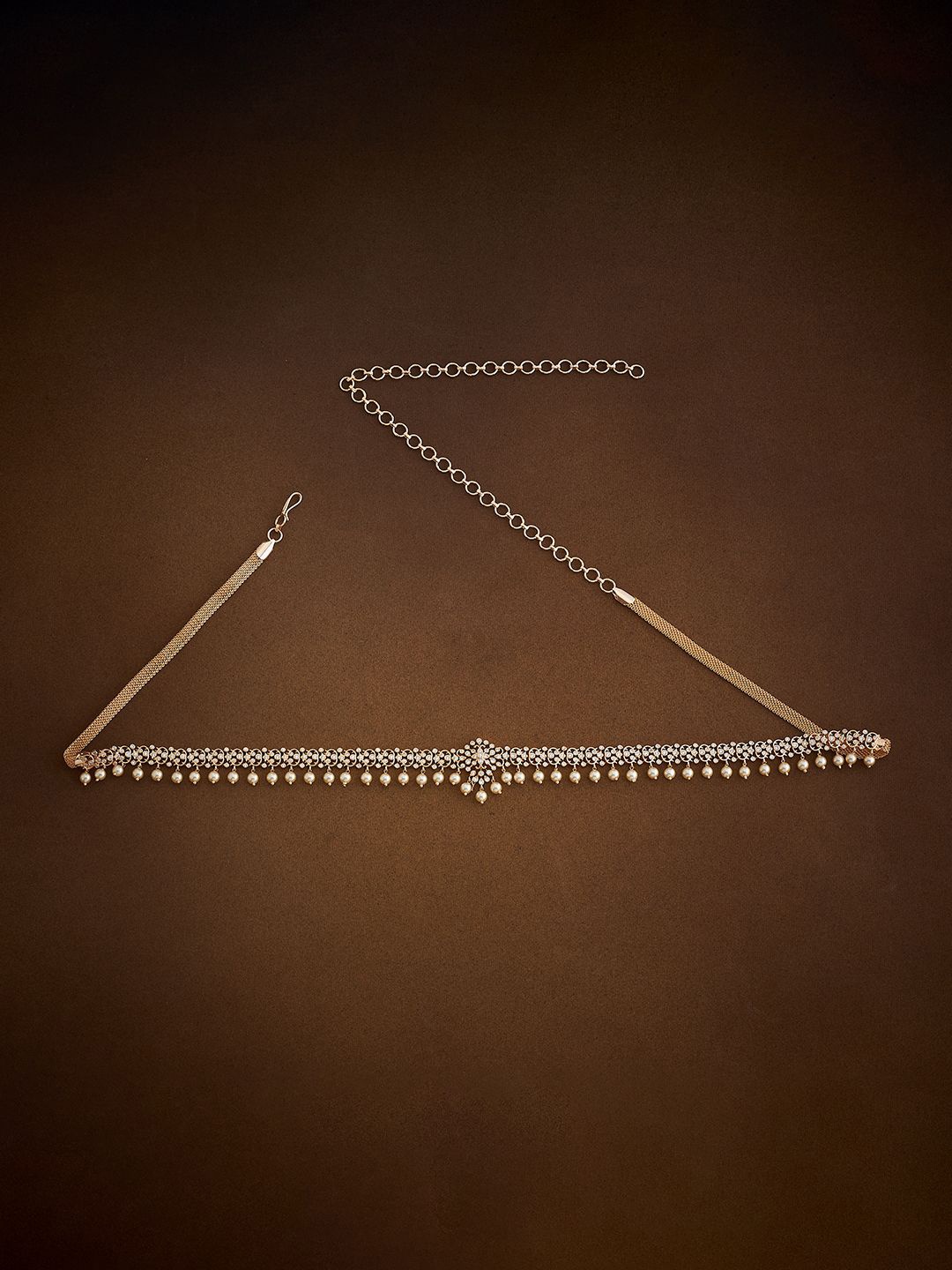 

Kushal's Fashion Jewellery Gold-Plated Cubic Zirconia Studded Waist Chain