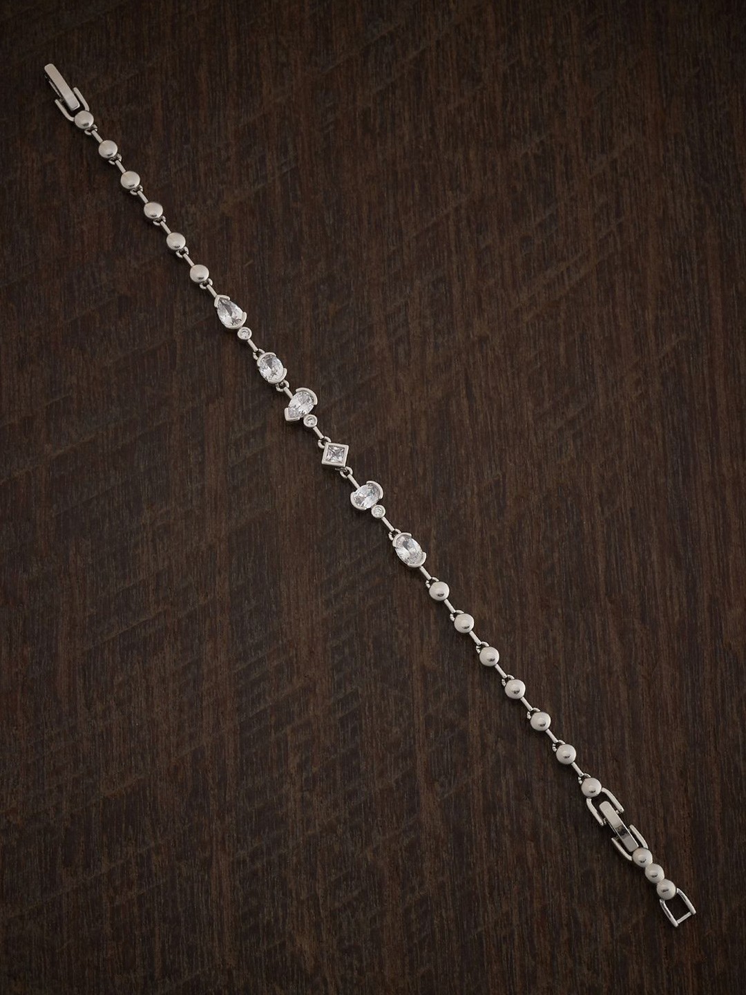 

Kushal's Fashion Jewellery Cubic Zirconia Rhodium-Plated Wraparound Bracelet, Silver