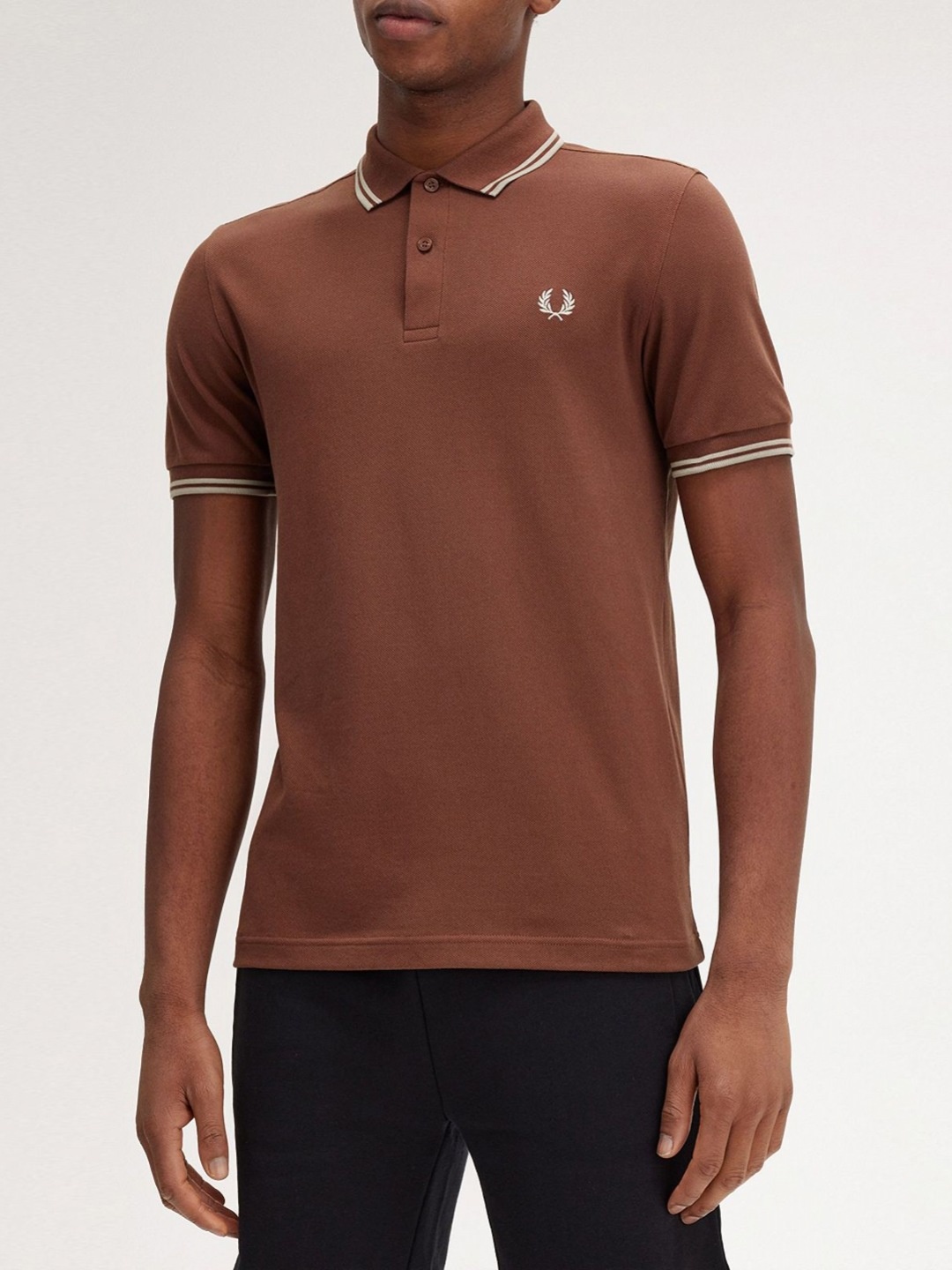 

Fred Perry Men Polo Collar Applique T-shirt, Brown