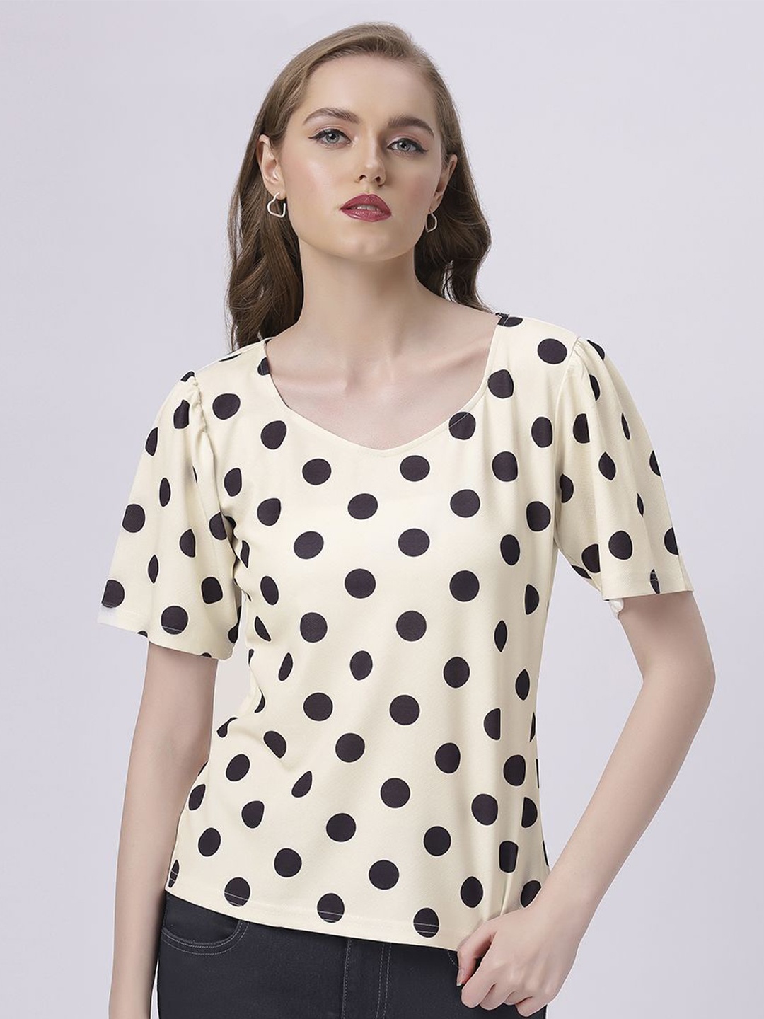 

BABA YAGA Polka Dot Print Top, Cream