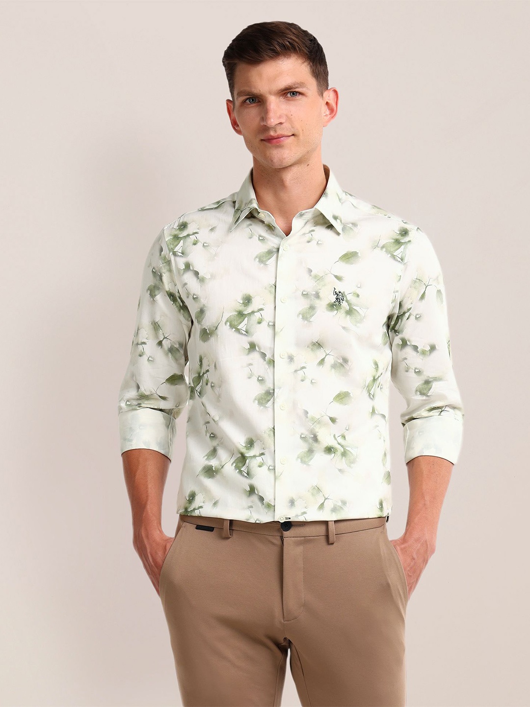 

U.S. Polo Assn. Men Classic Floral Opaque Printed Casual Shirt, Green