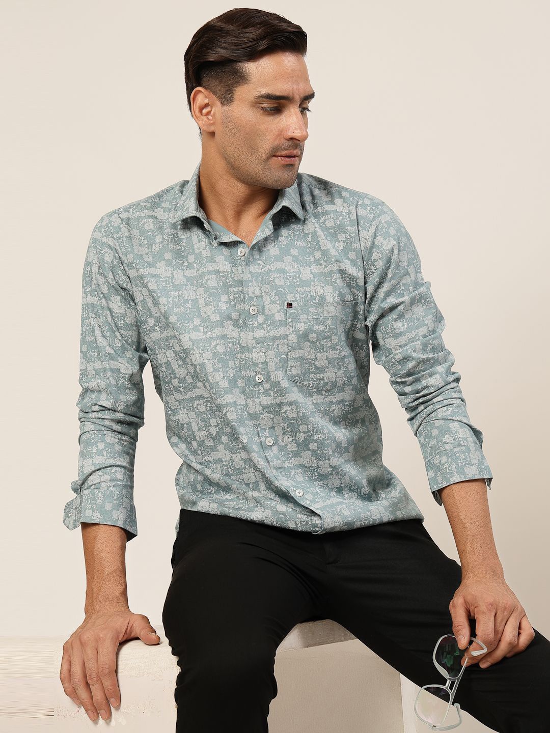 

JADEBERRY Men Classic Slim Fit Floral Opaque Printed Casual Shirt, Blue