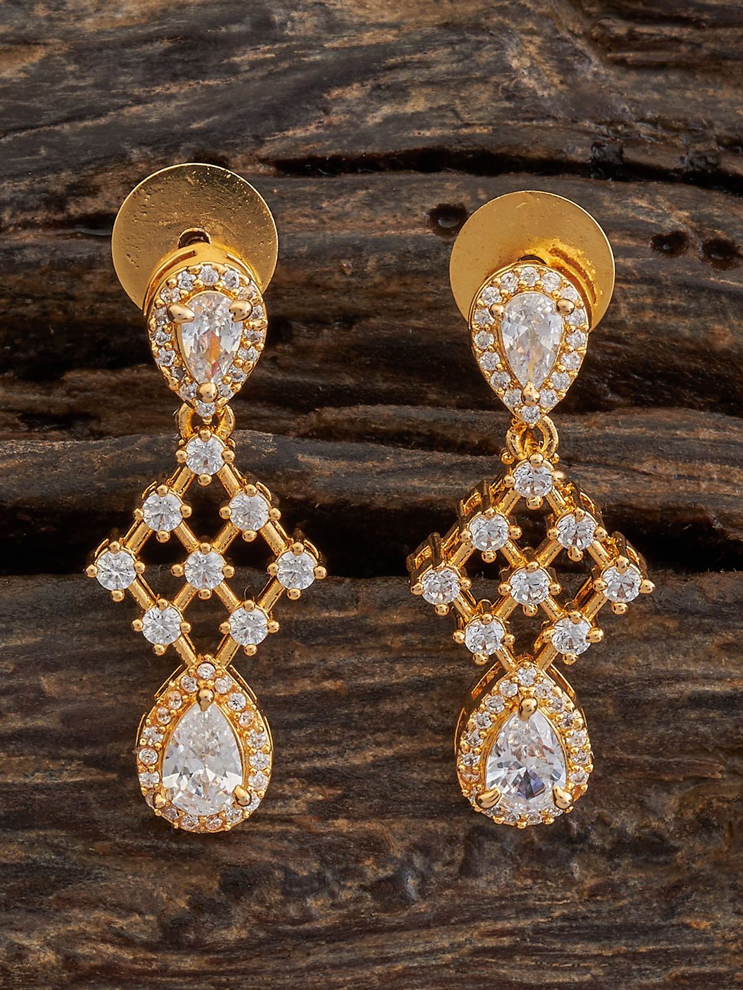 

Kushal's Fashion Jewellery Rhodium-Plated Classic Cubic Zirconia Drop Earrings, Gold