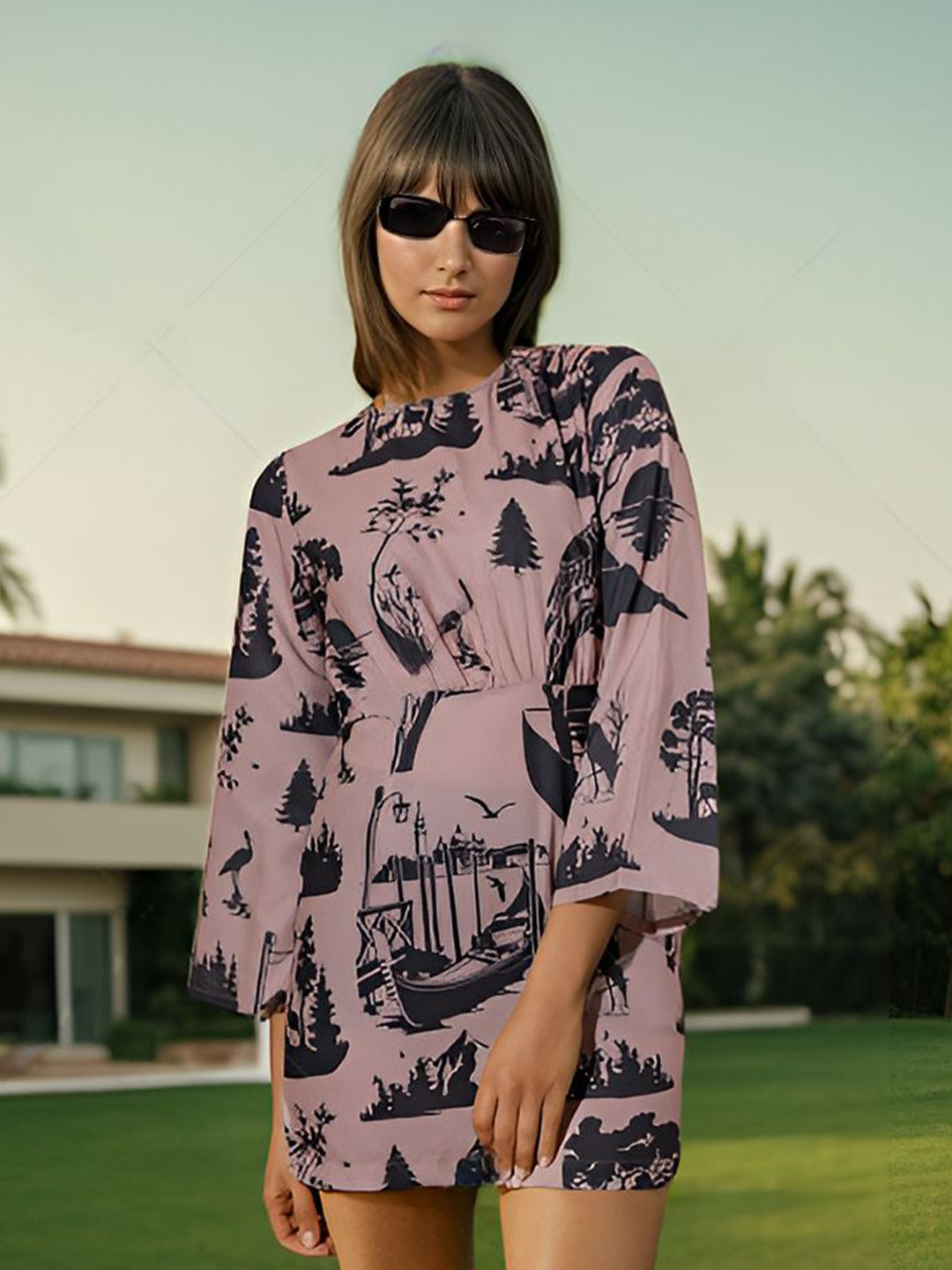 

HERSHEINBOX Printed Graphic A-Line Dress, Multi