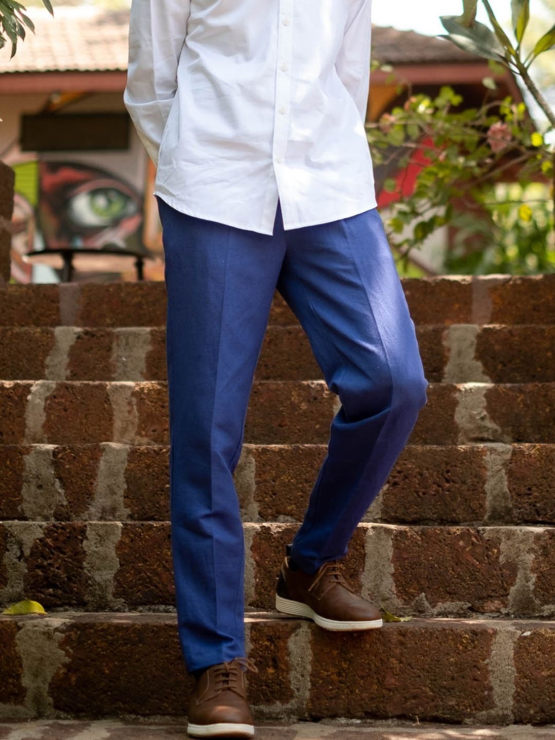 

Creatures of Habit Men Hemp Slim Fit Pants, Blue