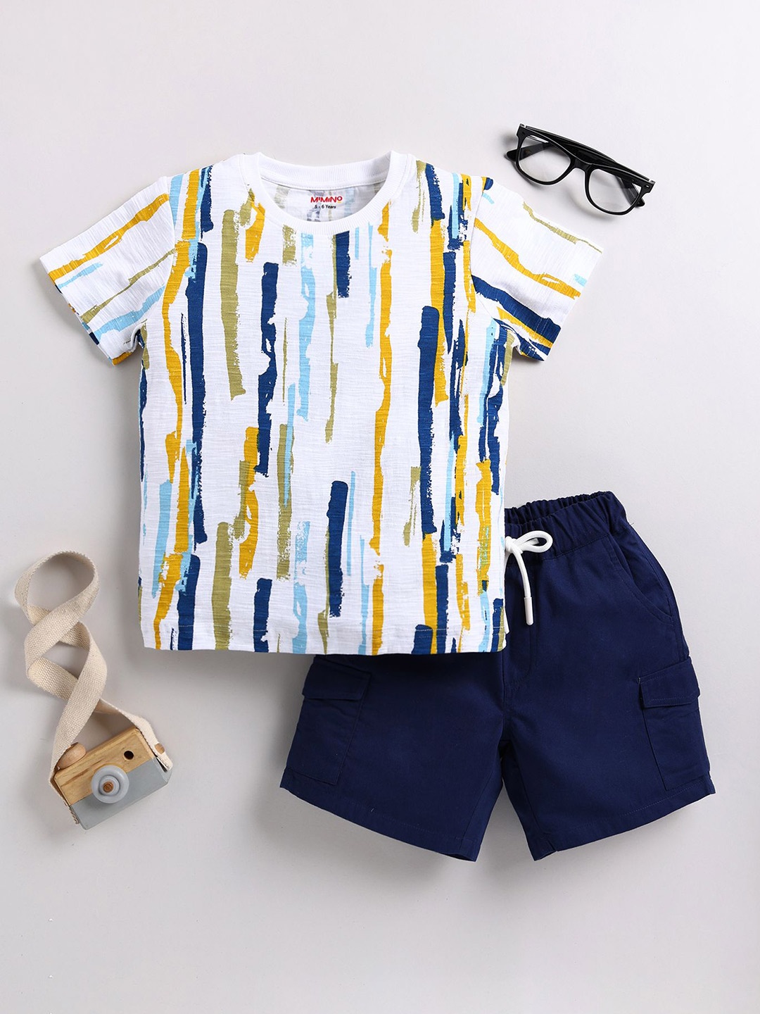 

MIMINO Boys Printed T-shirt with Shorts, White