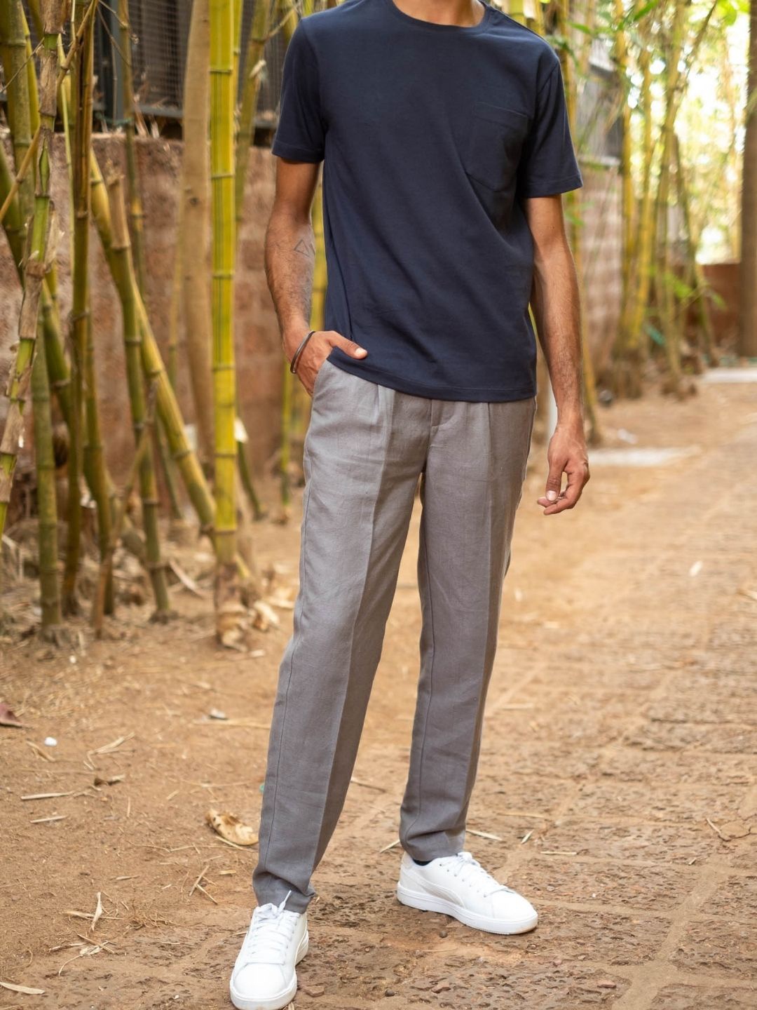 

Creatures of Habit Men Slim Fit Trousers, Grey