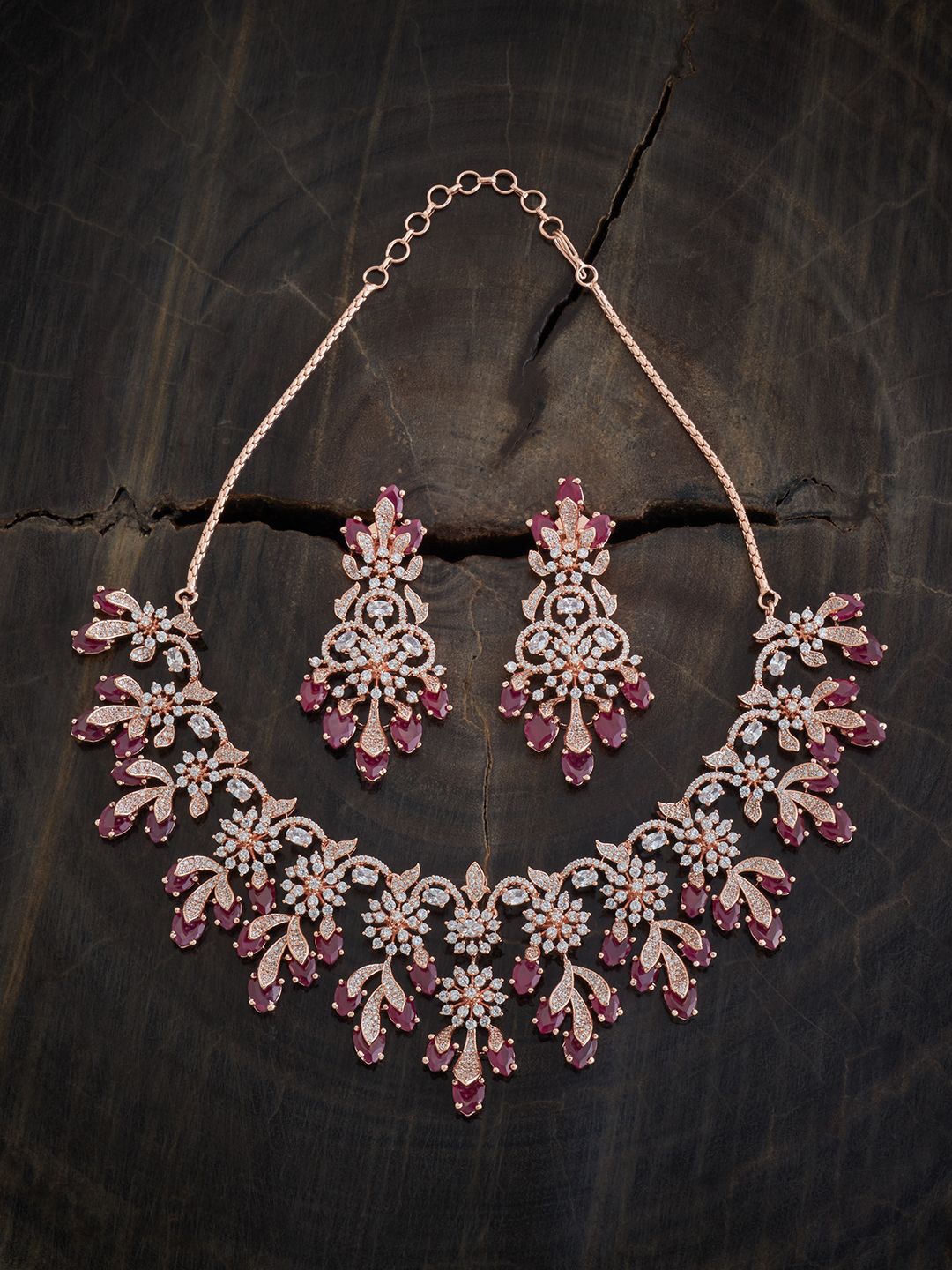 

Kushal's Fashion Jewellery Rose Gold Plated Cubic Zirconia Stone Studded Jewellery Set