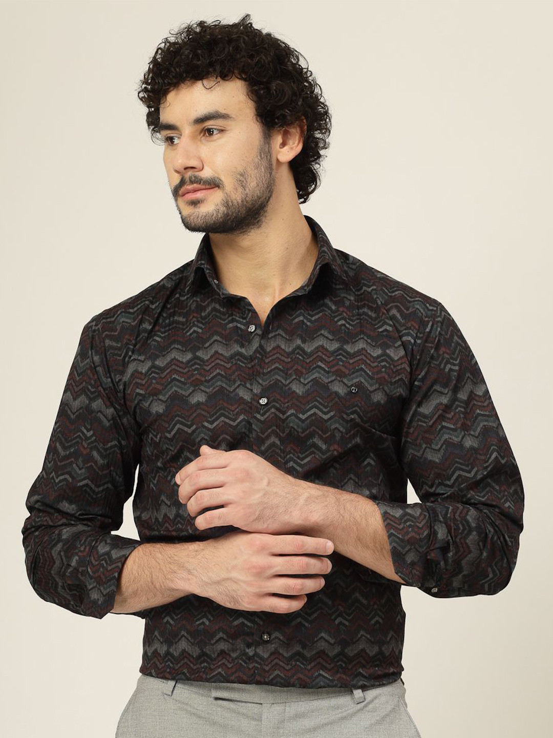 

JADEBERRY Men Classic Slim Fit Opaque Printed Party Shirt, Burgundy