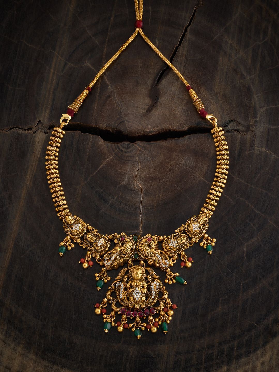 

Kushal's Fashion Jewellery 92.5 Pure Silver Gold-Plated Temple Necklace