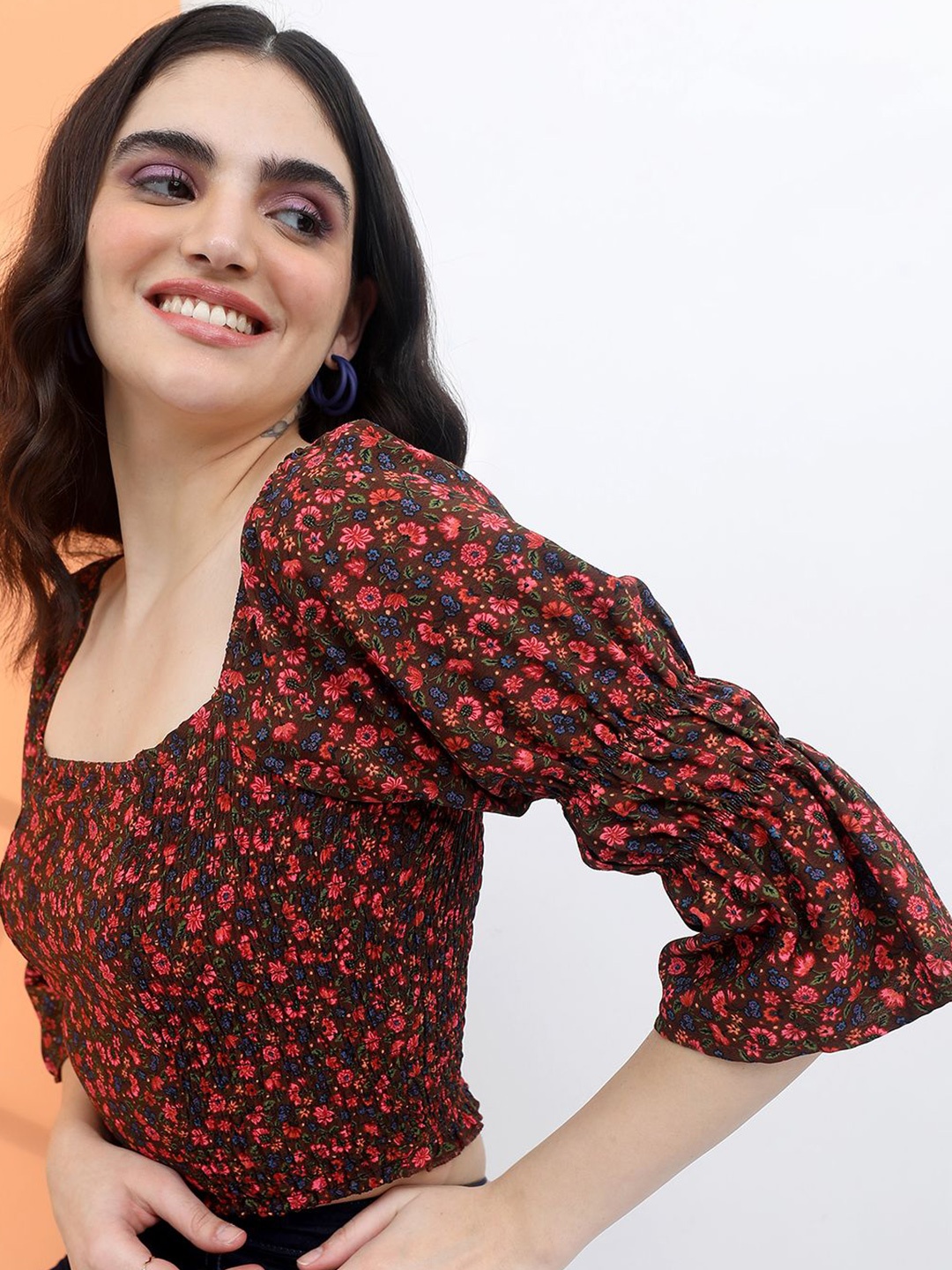 

Tokyo Talkies Floral Print Top, Brown