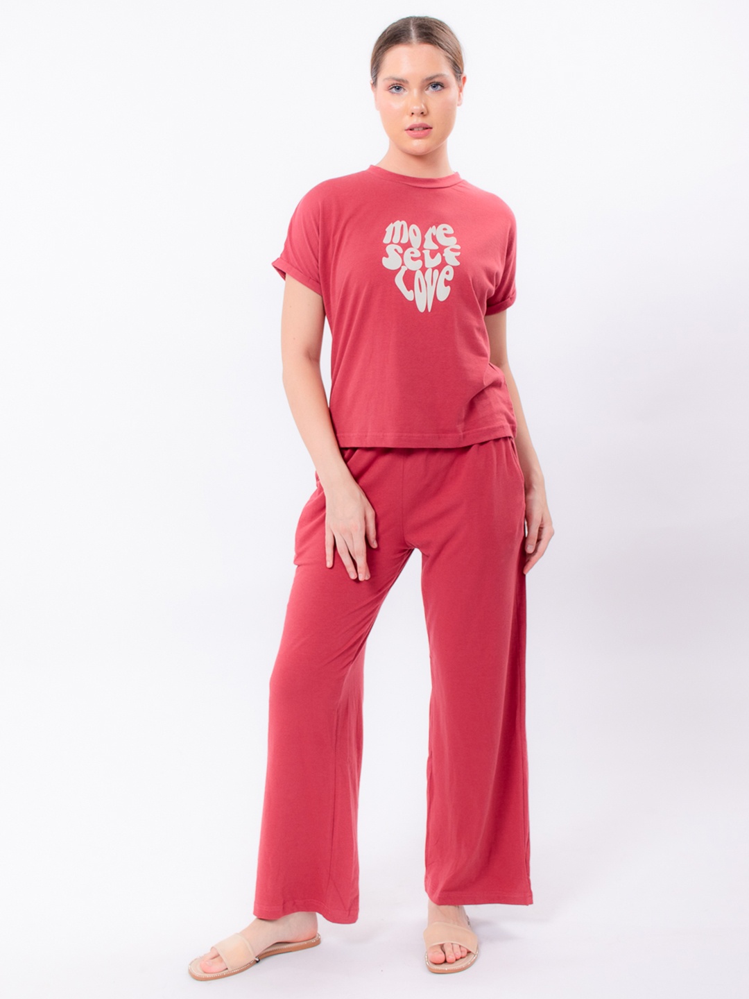 

ELEVENS HEAVEN Women Printed Pure Cotton Night suit, Red