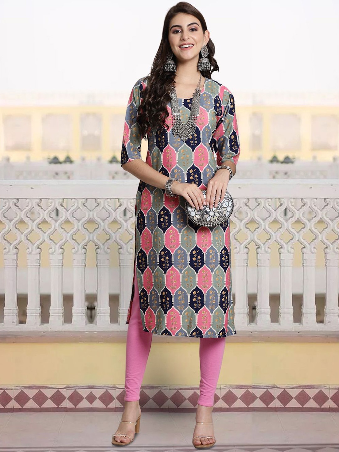 

7Threads Women Ethnic Motifs Printed Sequinned Floral Crepe Anarkali Kurta, Multi
