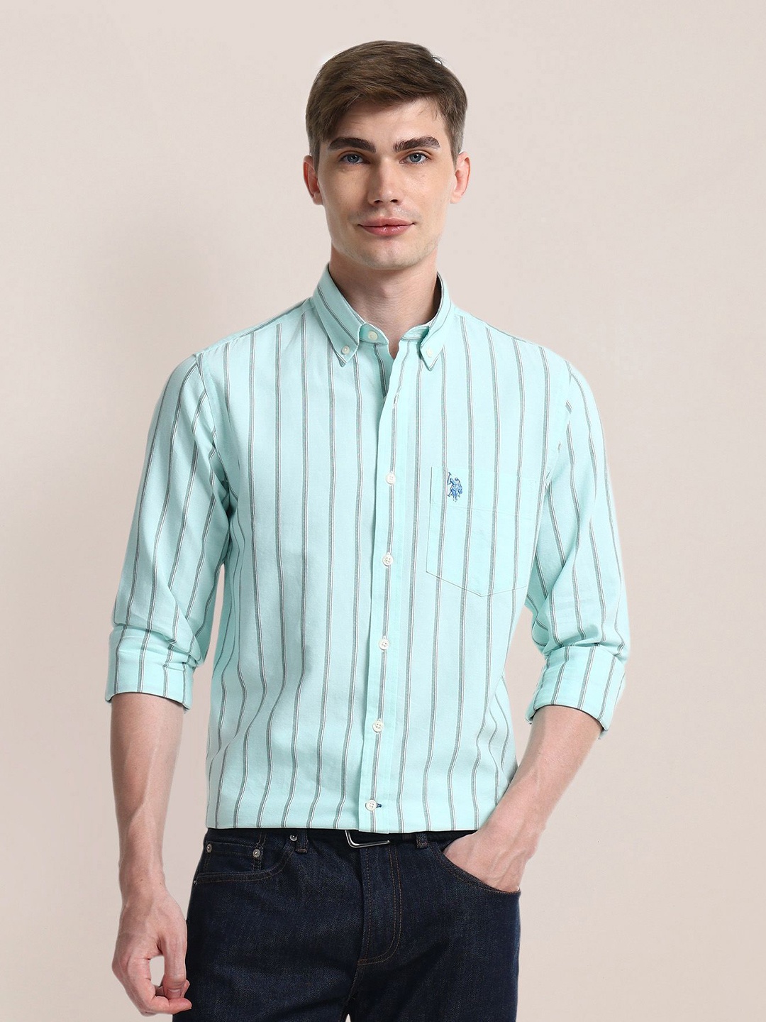 

U.S. Polo Assn. Men Classic Opaque Striped Casual Shirt, Green