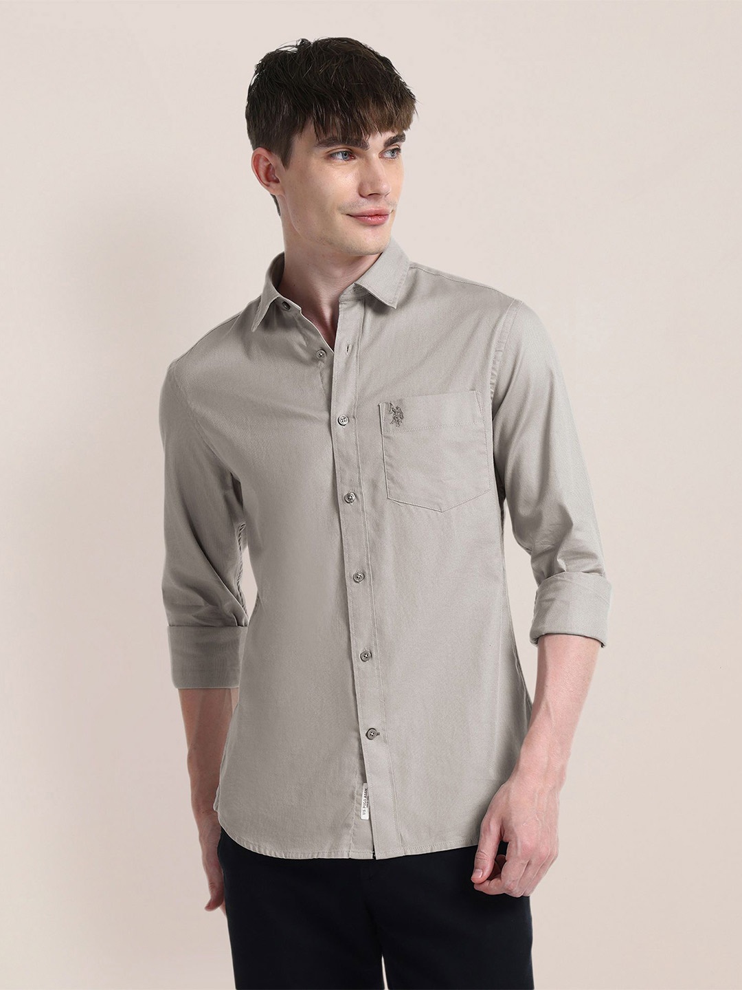 

U.S. Polo Assn. Men Classic Slim Fit Opaque Casual Shirt, Grey