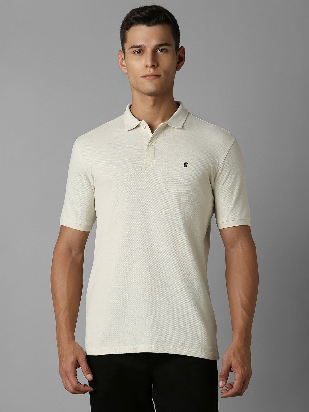 

Louis Philippe Men Solid Polo Collar Cotton Slim Fit T-Shirt, Cream