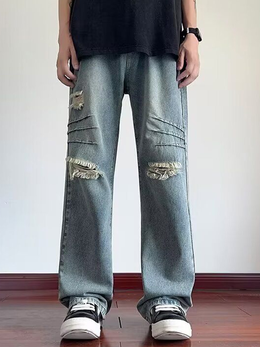 

StyleCast Men Wide Leg Highly Distressed Heavy Fade Jeans, Blue