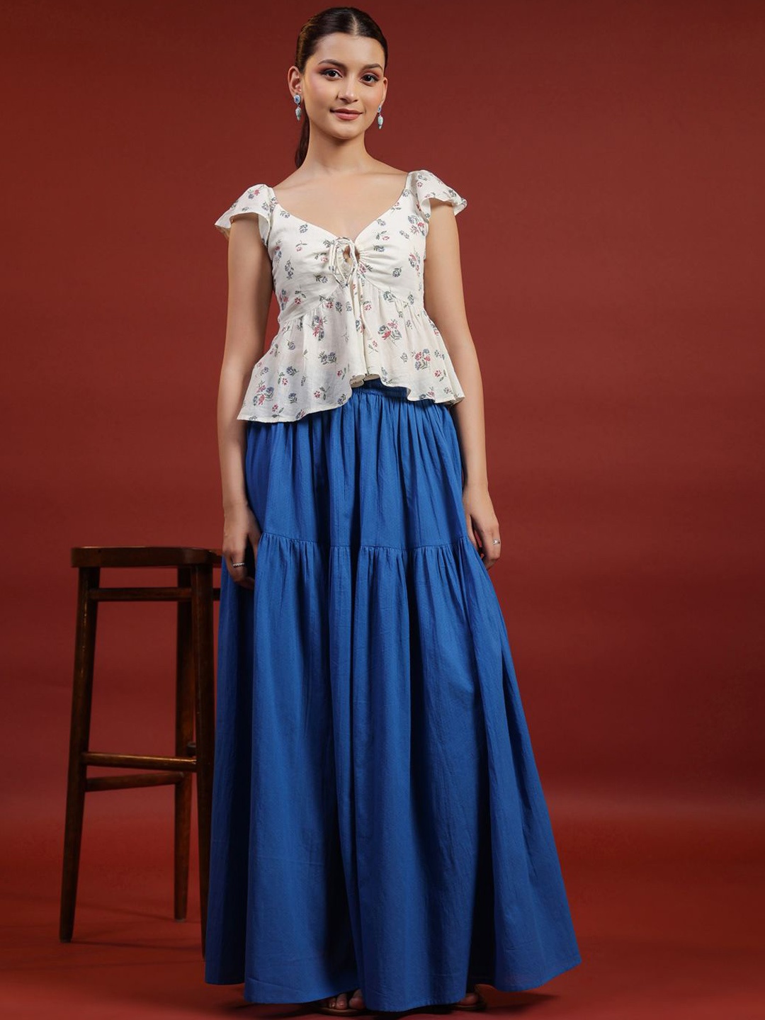 

anayna Flared Maxi Skirts, Blue