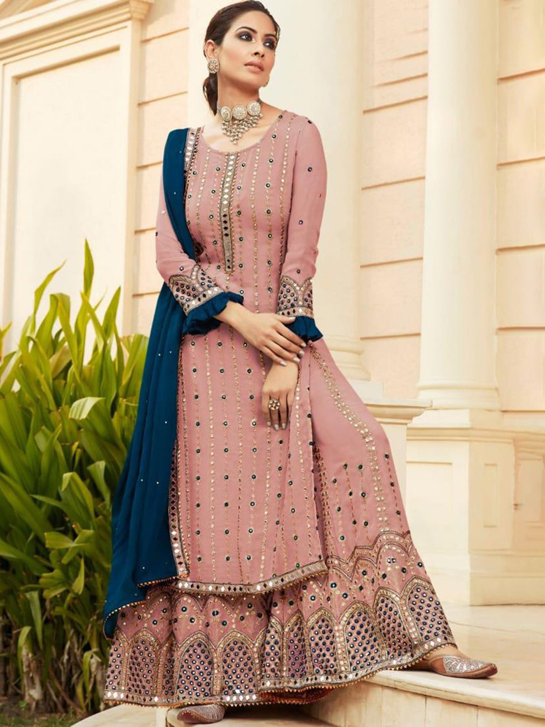

ASISA Embroidered Semi-Stitched Dress Material, Pink