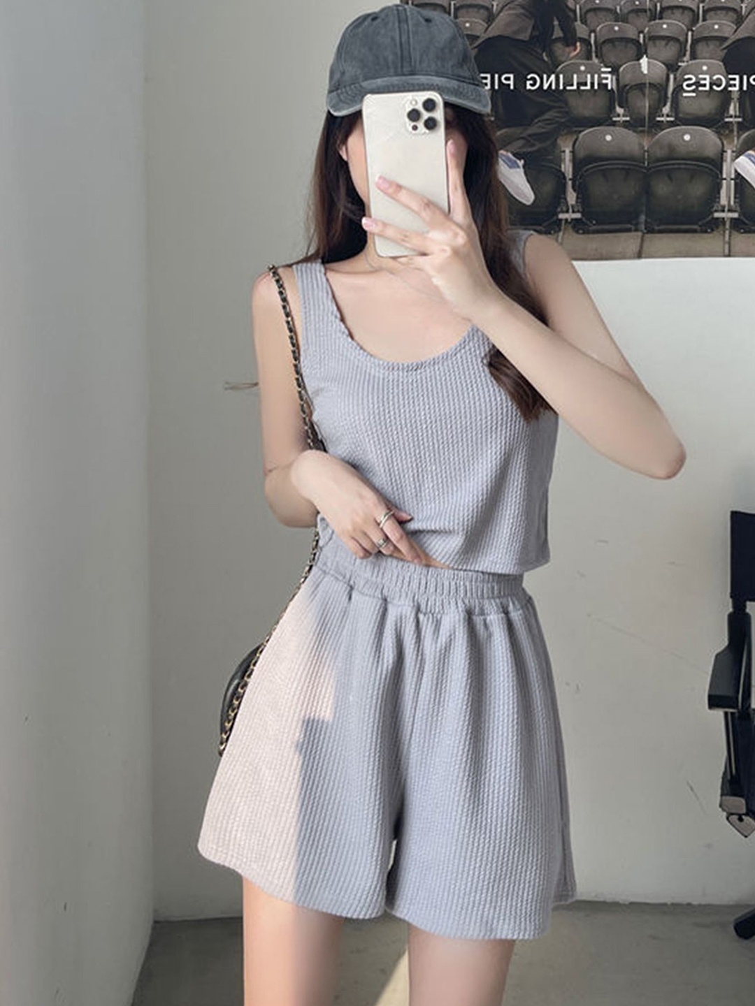

LULU & SKY Self Design Crop Top & Shorts Co-Ord Set, Khaki