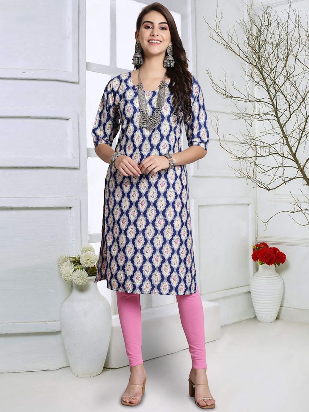 

7Threads Women Mirror Work Floral Crepe Kurta, Multi