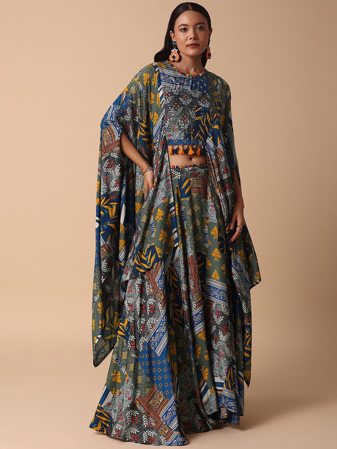 

KALKI Embroidered Crop Top & Lehenga Co-Ord Set, Blue