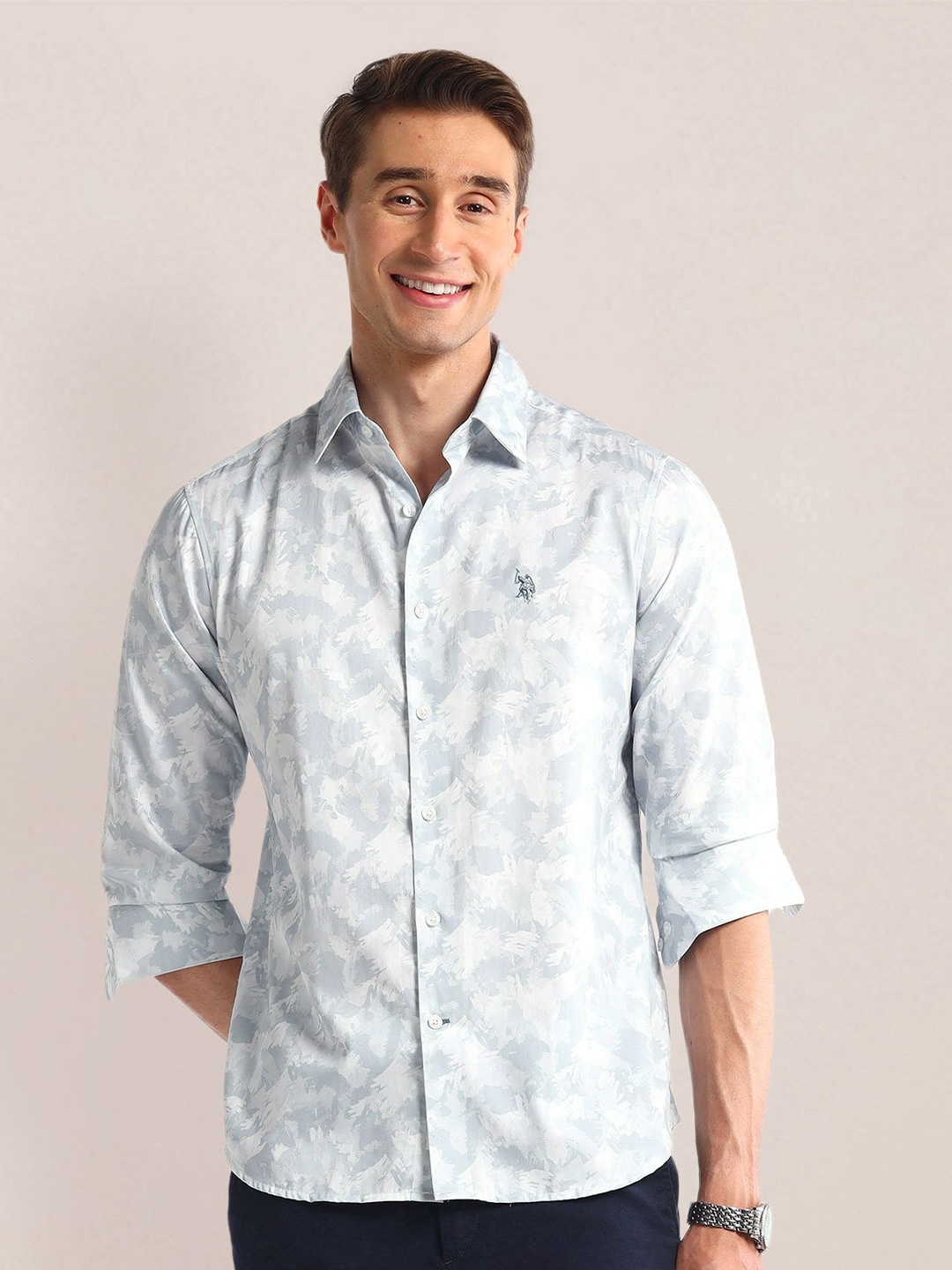 

U.S. Polo Assn. Men Classic Opaque Printed Casual Shirt, Blue