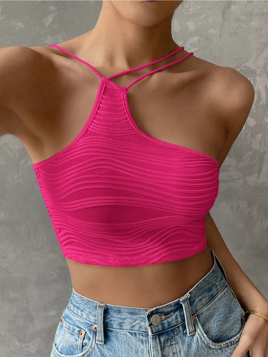 

Stylecast X Slyck Halter Neck Crop Top, Pink