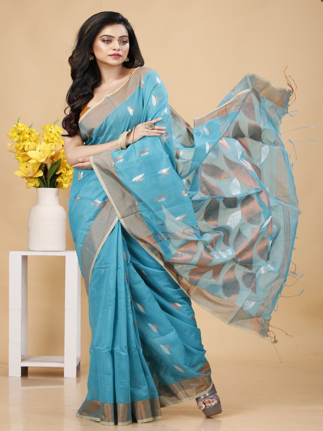 

Bong ButiQ Woven Design Zari Saree, Blue