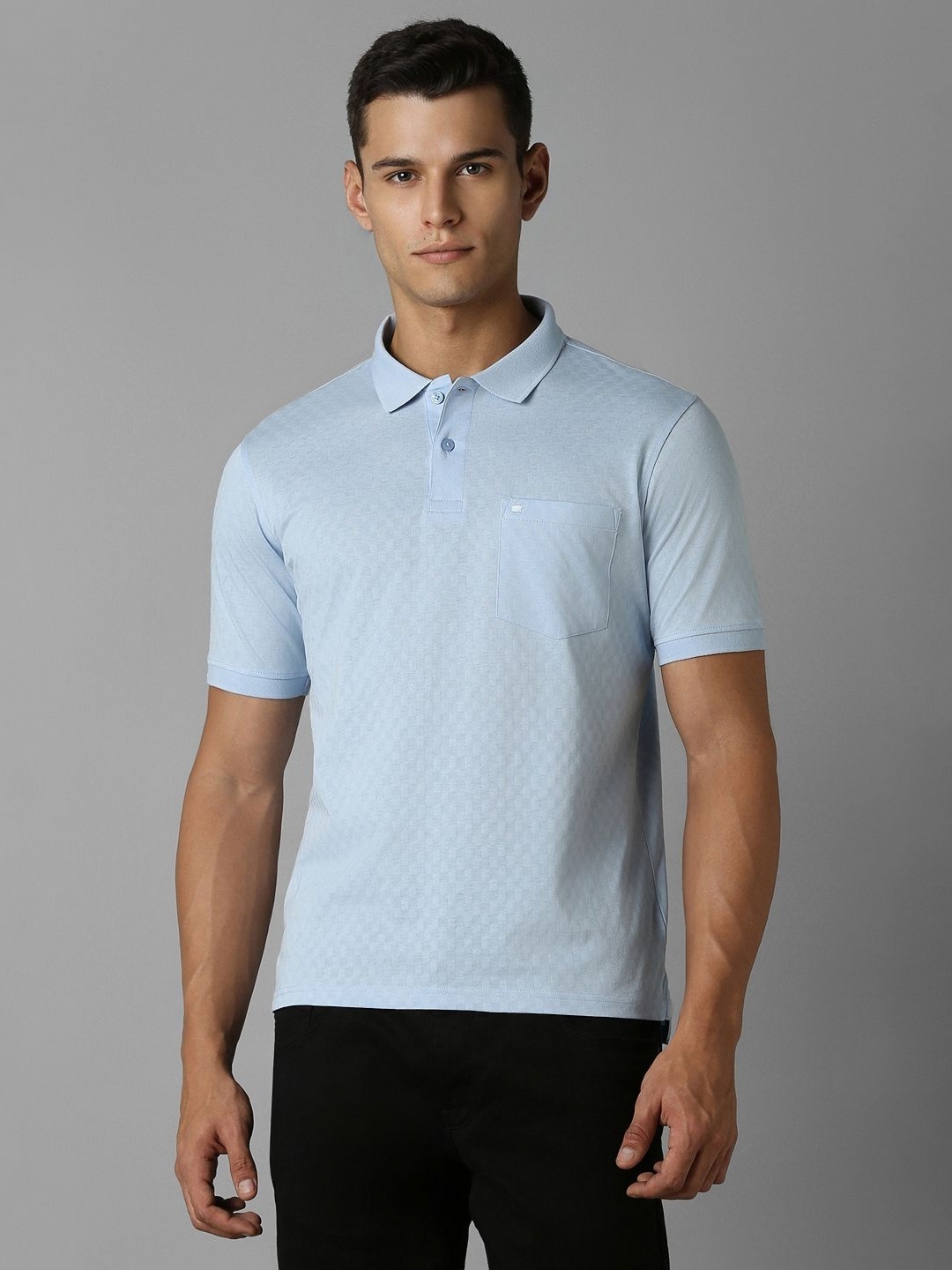 

Louis Philippe Men Geometric Printed Polo Collar Cotton T-Shirt, Blue