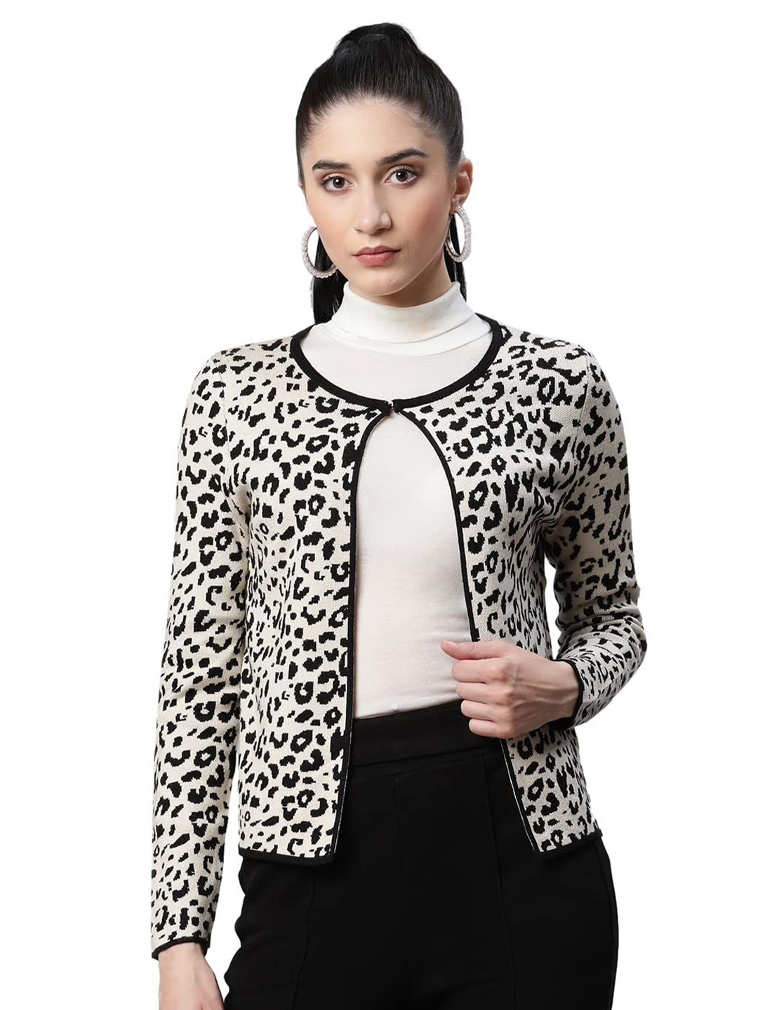 

Global Republic Women Printed Cardigan, Beige