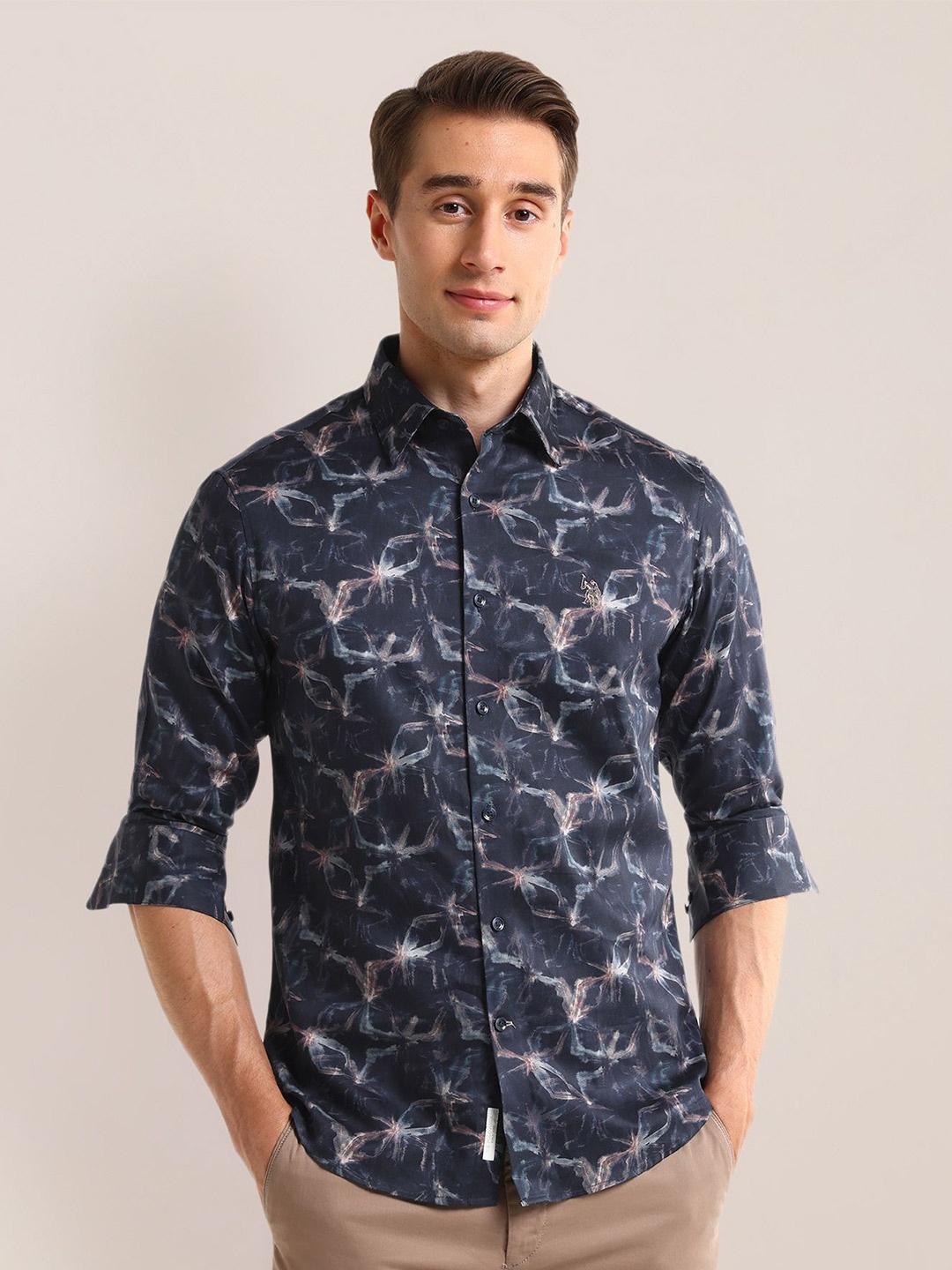 

U.S. Polo Assn. Men Classic Opaque Printed Casual Shirt, Blue