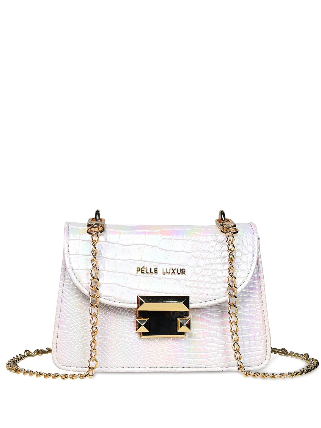 

PELLE LUXUR Textured PU Half Moon Handheld Bag, White