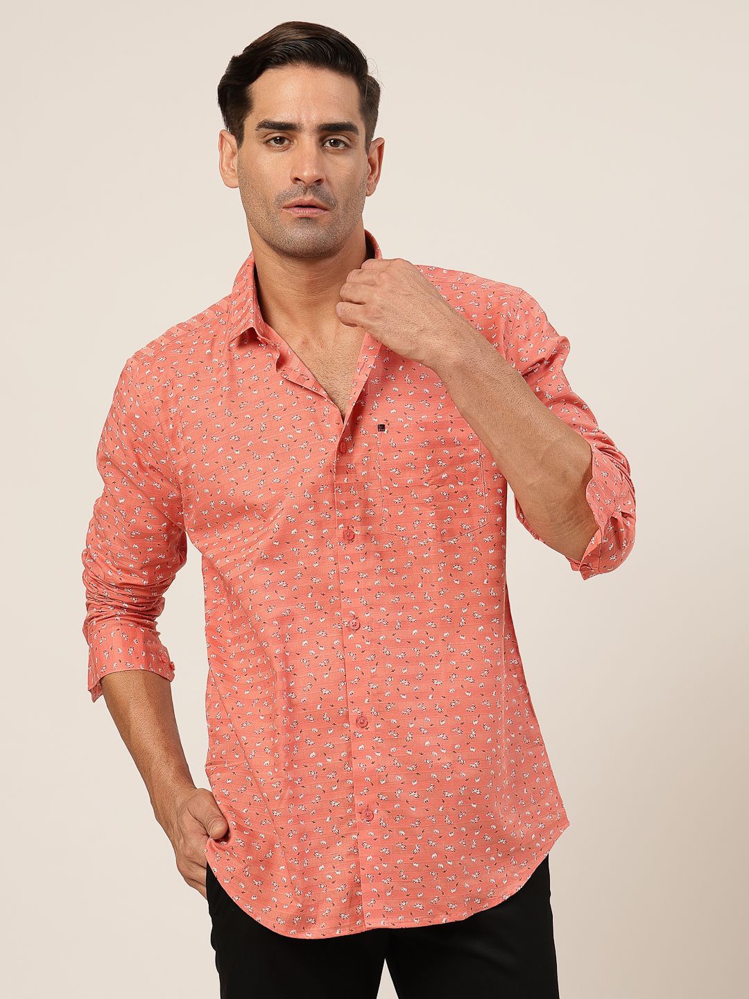 

JADEBERRY Men Classic Slim Fit Opaque Printed Casual Shirt, Pink