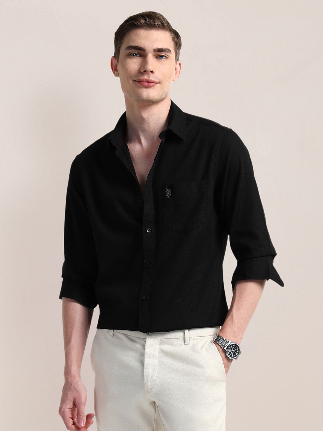 

U.S. Polo Assn. Men Classic Opaque Casual Shirt, Black