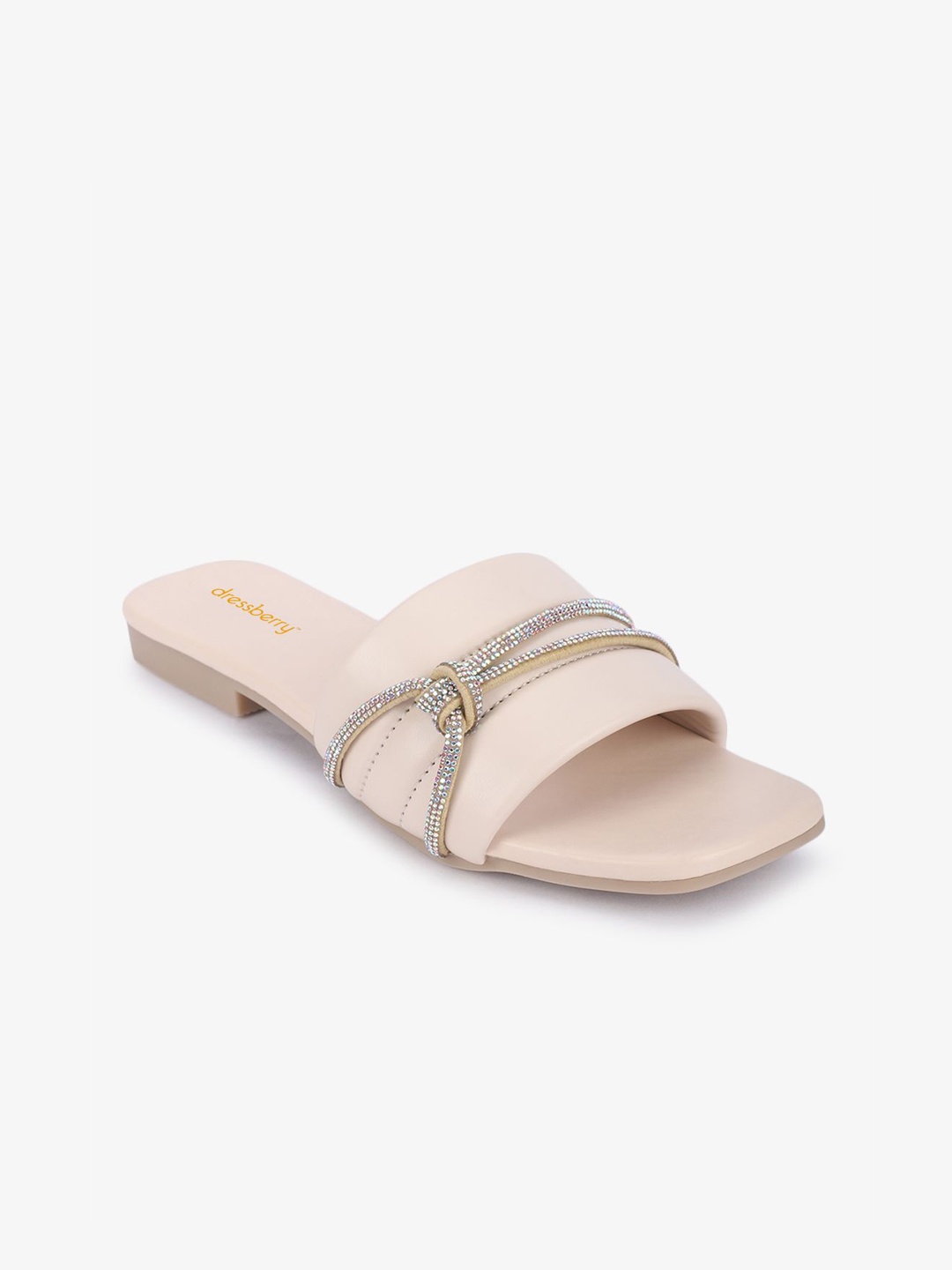 

DressBerry Women Embellished Open Toe Flats, Cream