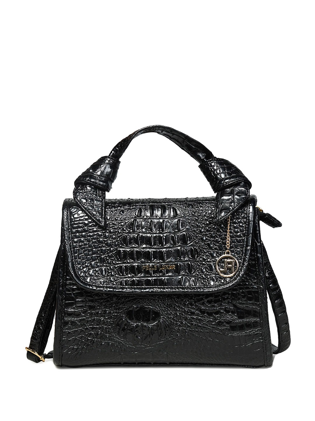 

PELLE LUXUR Animal PU Structured Handheld Bag, Black