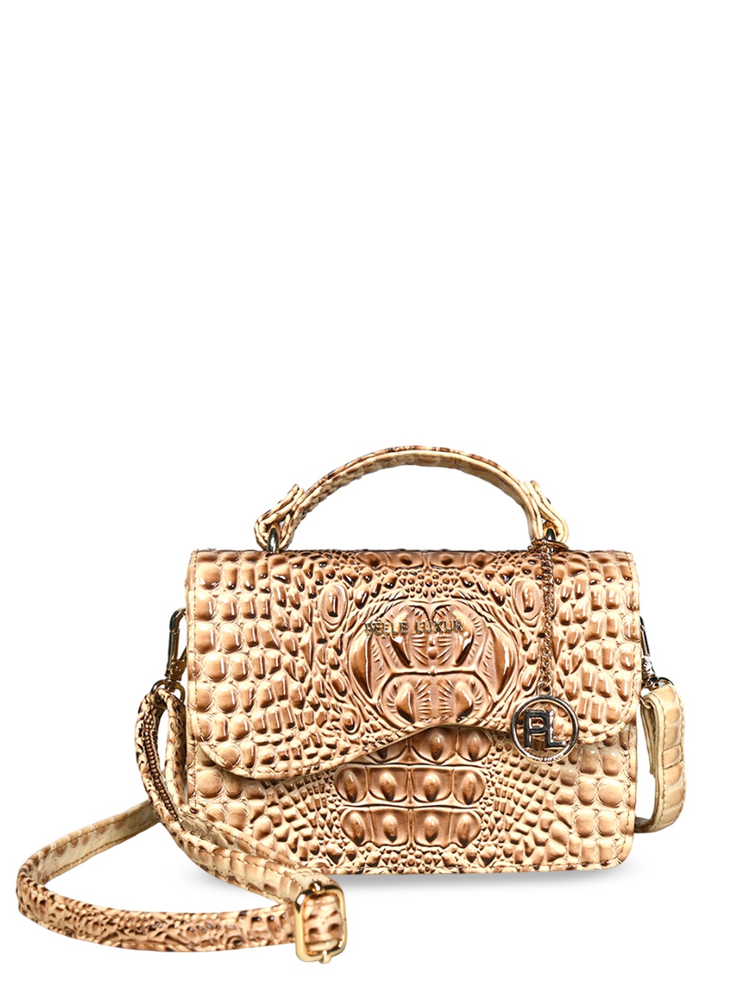 

PELLE LUXUR Animal PU Structured Satchel with Tasselled, Brown