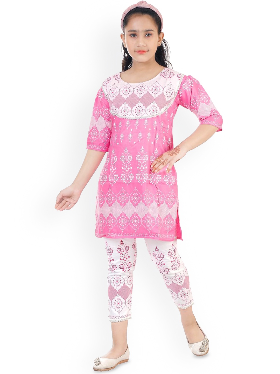 

BAESD Girls Floral Printed Regular Kurta with Trousers, Pink