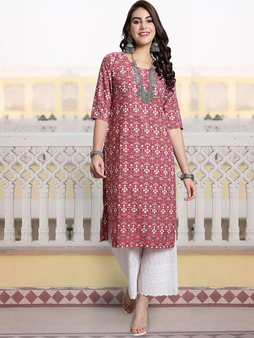 

7Threads Women Ethnic Motifs Printed Sequinned Floral Crepe Kurta, Multi
