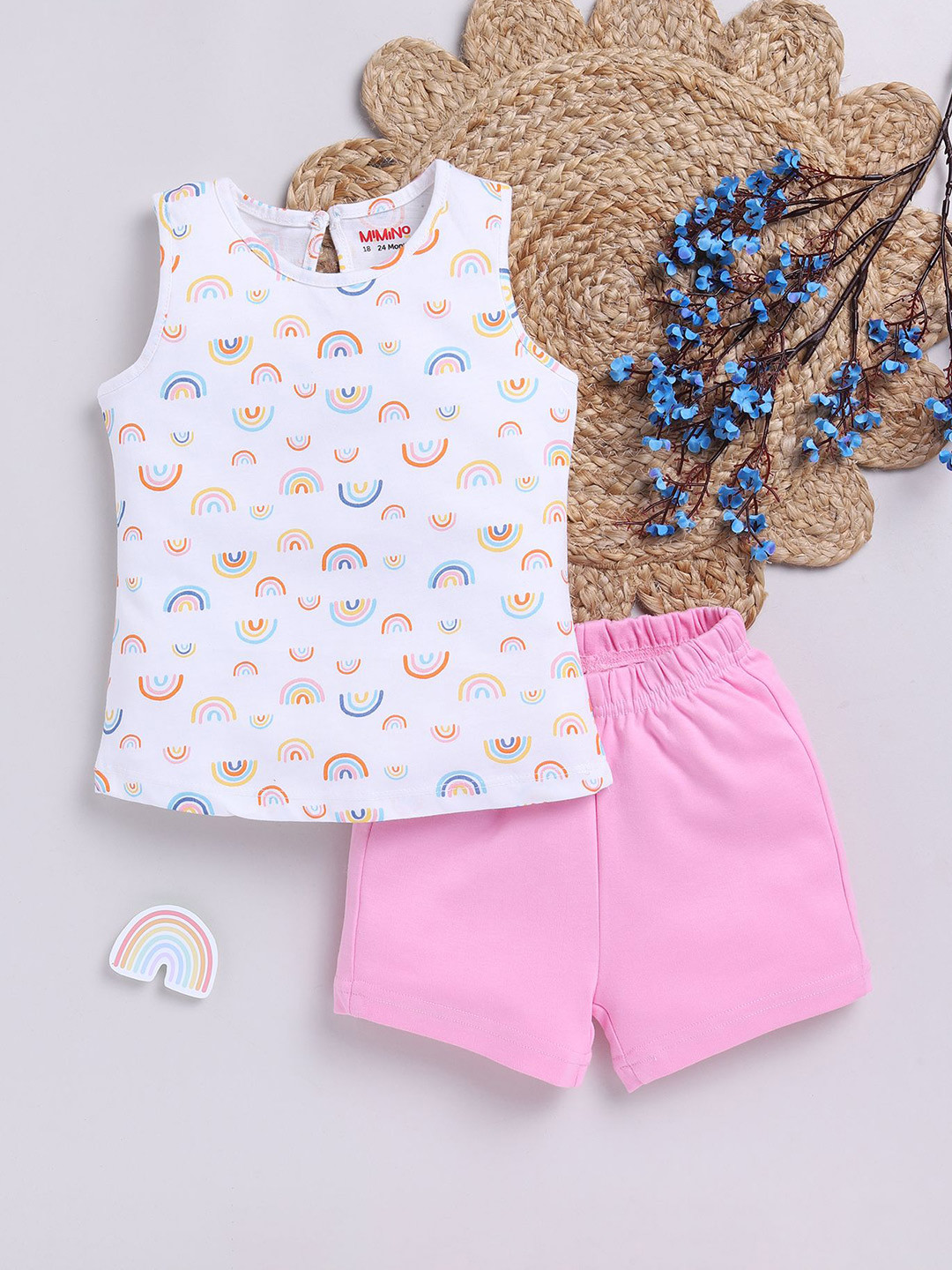 

MIMINO Girls Printed T-shirt with Shorts, Pink