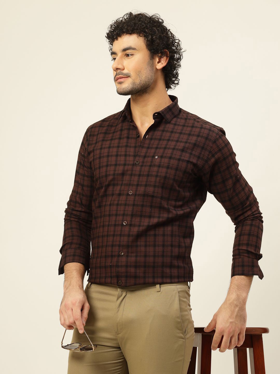 

JADEBERRY Men Classic Slim Fit Opaque Checked Casual Shirt, Brown
