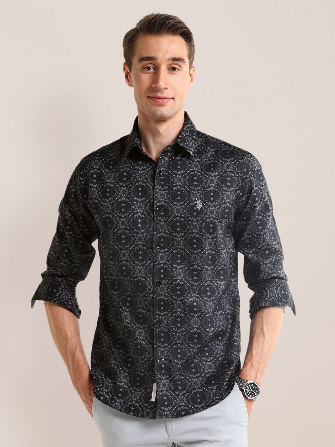 

U.S. Polo Assn. Men Classic Floral Opaque Printed Casual Shirt, Black