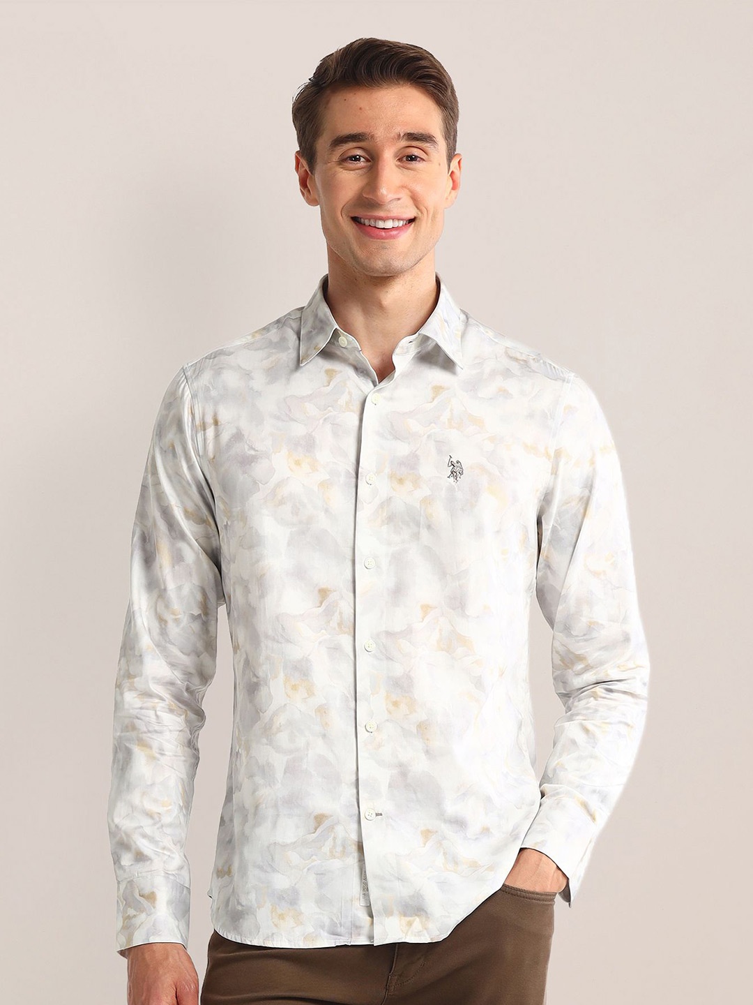 

U.S. Polo Assn. Men Classic Floral Opaque Printed Casual Shirt, Grey