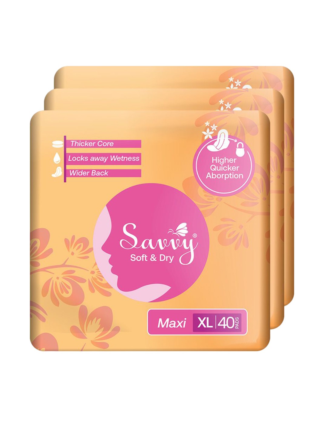 

Savvy Set Of 3 Maxi XL Sanitary Pads 40 Pads Each, White